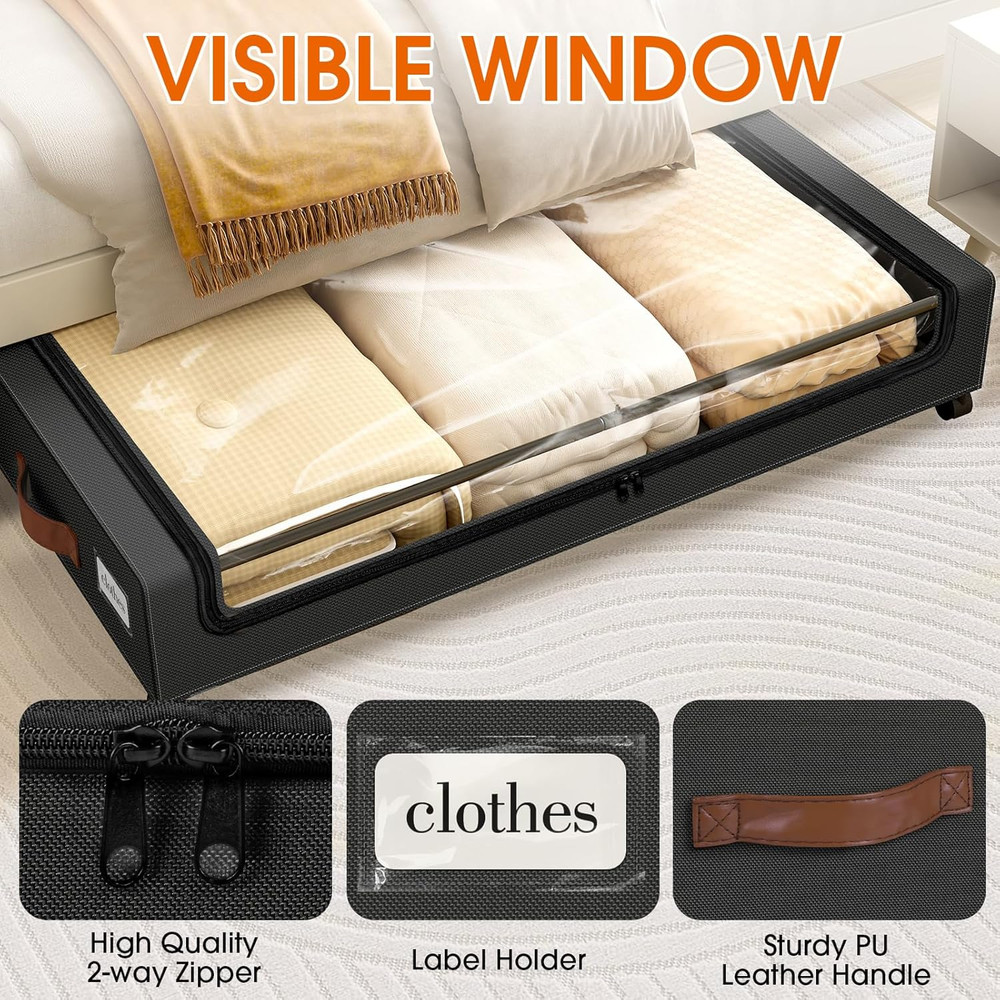 Under Bed Storage with Wheels 3Pack Storage Containers with Clear Window&Label u