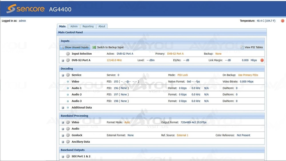 Sencore openGear AG4400 Receiver Decoder SD 4:2:0 H.264 MPEG DVB-S S2 Audio
