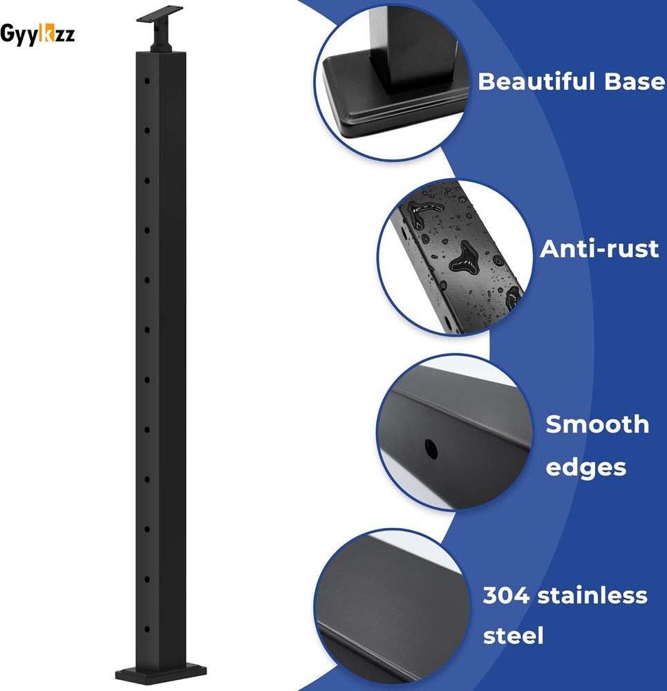 4 Pack 36" Black Stainless Steel Cable Railing Posts for Deck & Balcony