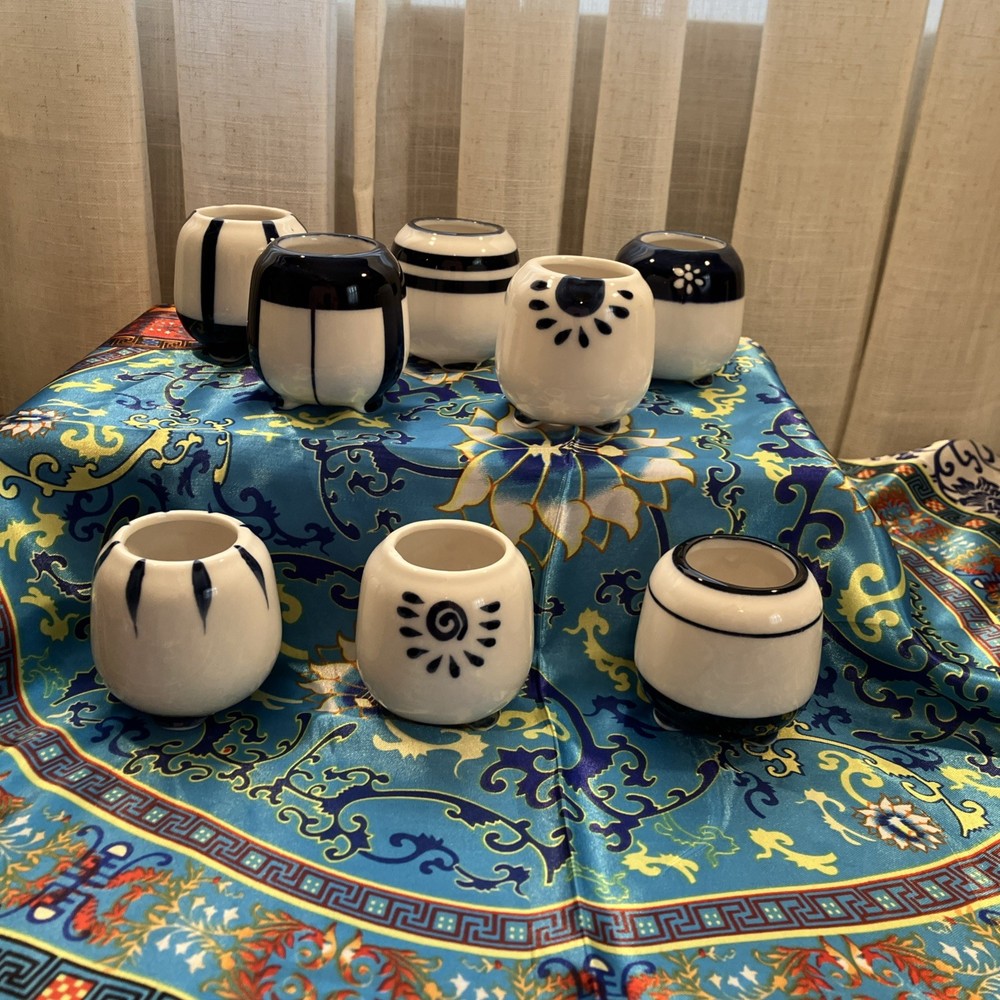 succulent pots and planters with drainage Blue White 8 Piece