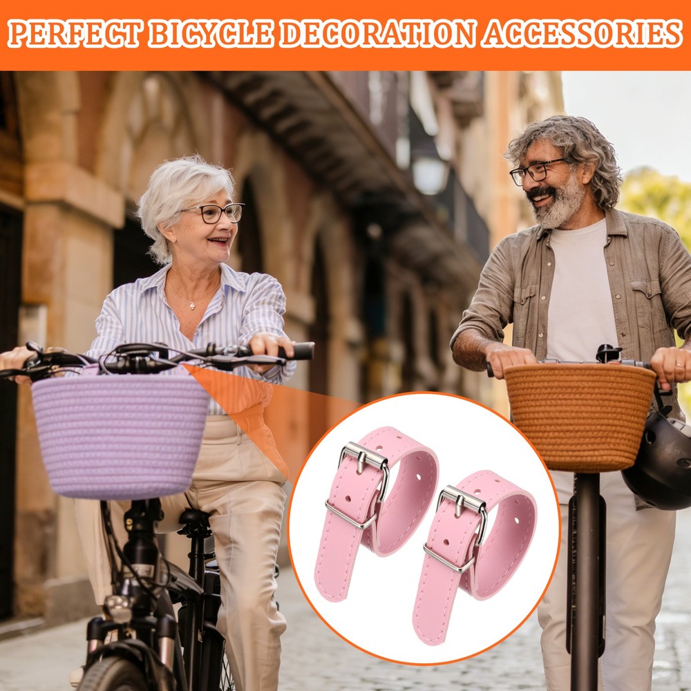 2 Pcs Adjustable Leather Bicycle Basket Strap, Pink
