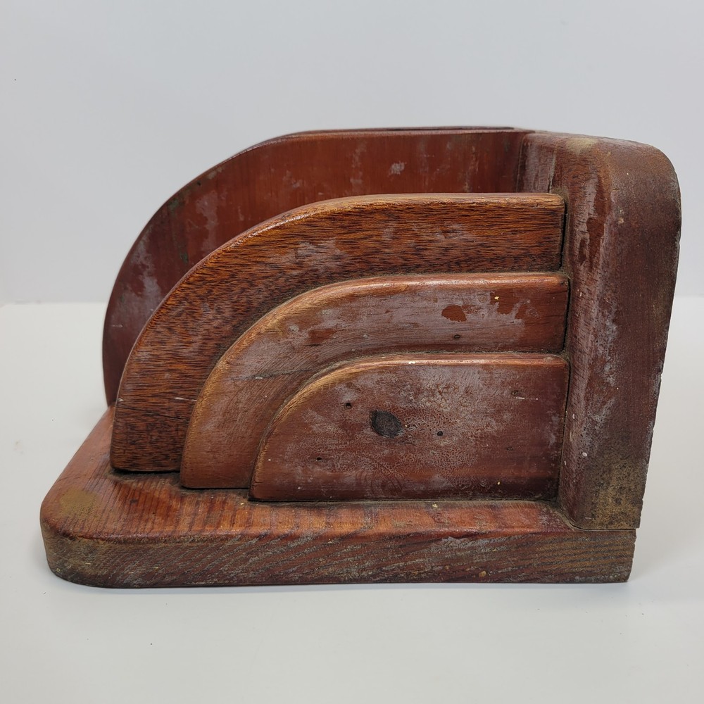 Vtg Heavy Wooden Mail Organizer