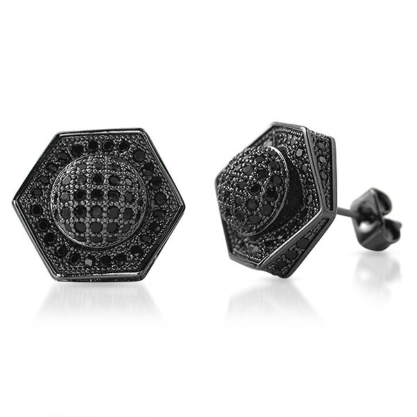 13mm Custom Satellite Iced Out Black Stud Earrings