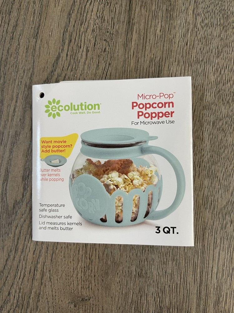 Ecolution Micro-Pop Popcorn Popper 3QT Light Blue Microwave Maker NEW