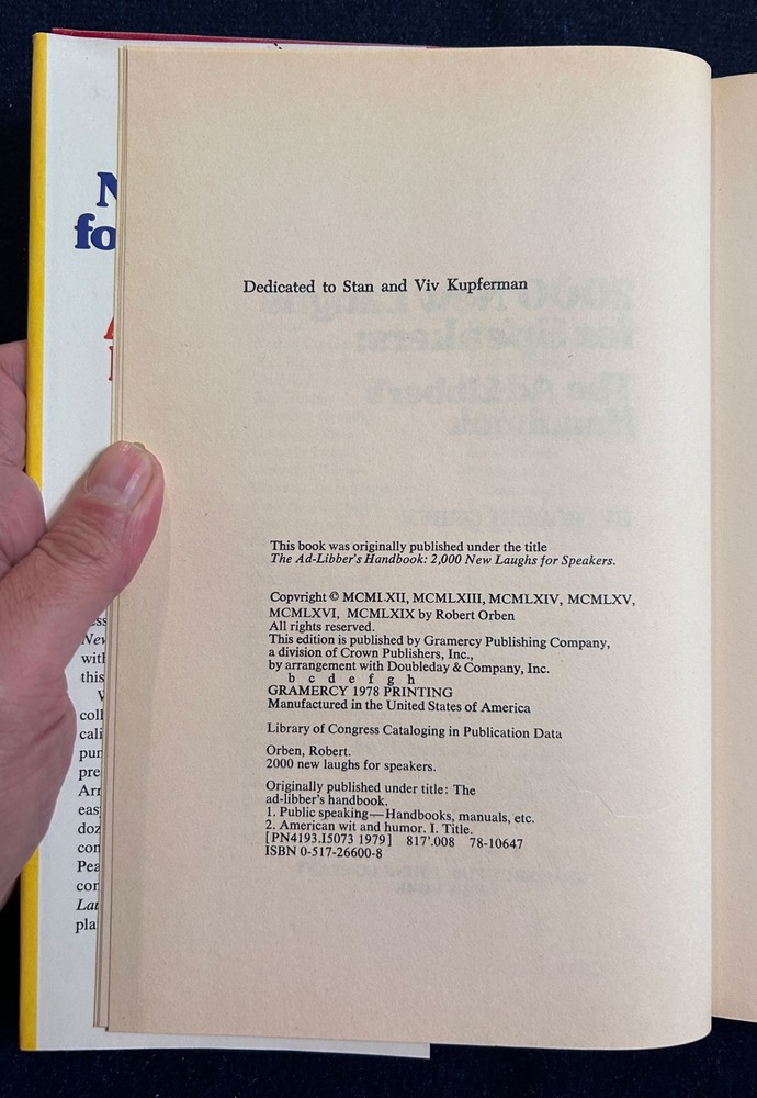 2000 New Laughs For Speakers (Robert Orben) -1966