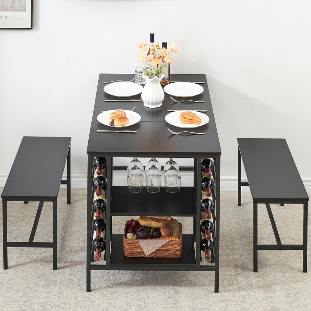 Dining Table Set 4 Kitchen Table Set 4 W/ 2 Benches 3 Piece Dining Room Table