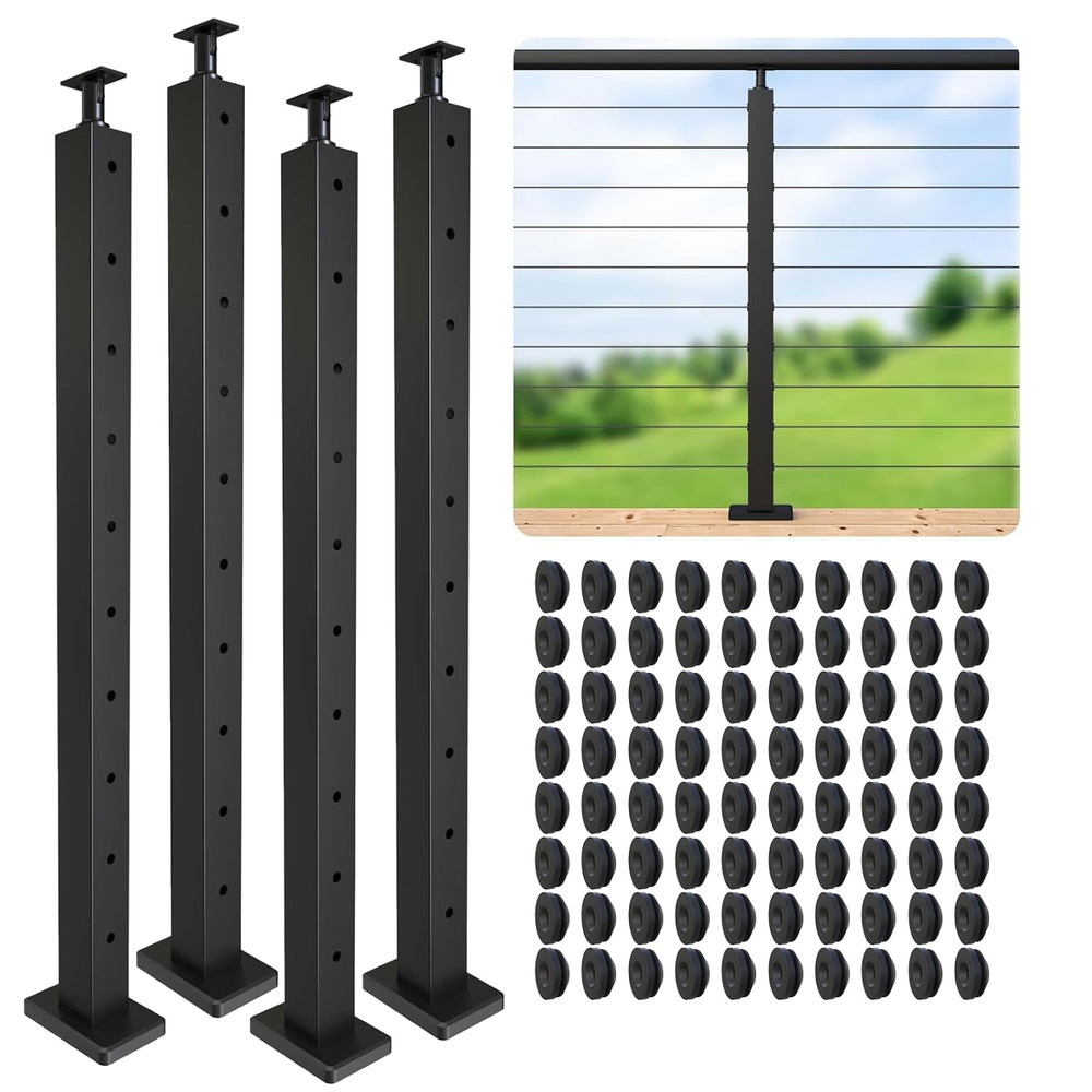 36" Stainless Steel Cable Railing Posts with Brackets - 4 Pack for Decks