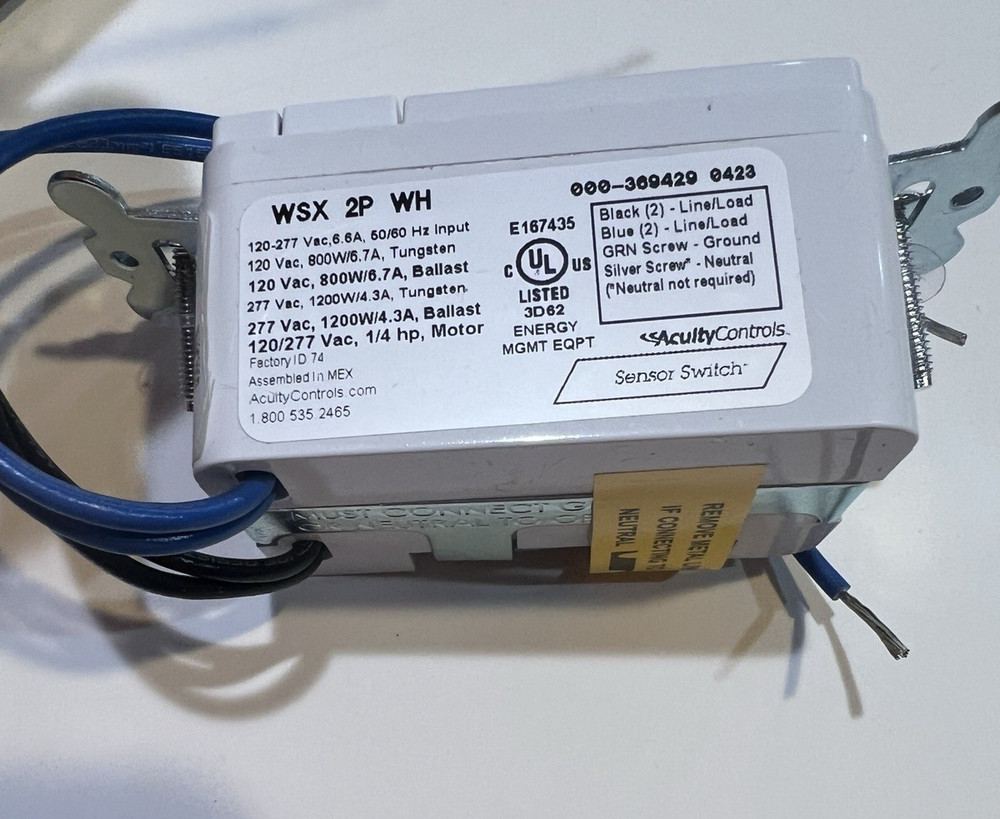 Acuity Controls Sensor Switch Occupancy Sensor, PIR, 120-277V White