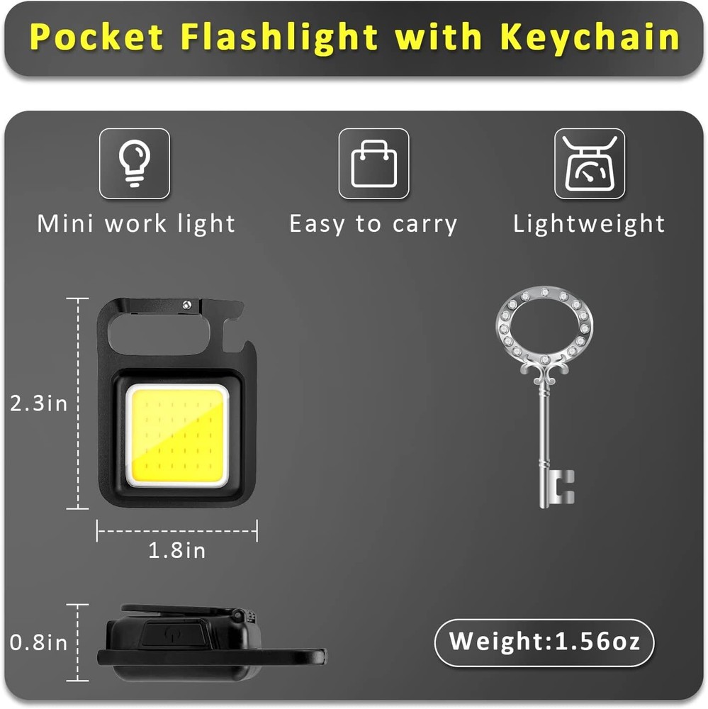 2~ 4PCS COB Keychain Work Light Keychain Emergency Flashlights 4 Modes 1600Lumen