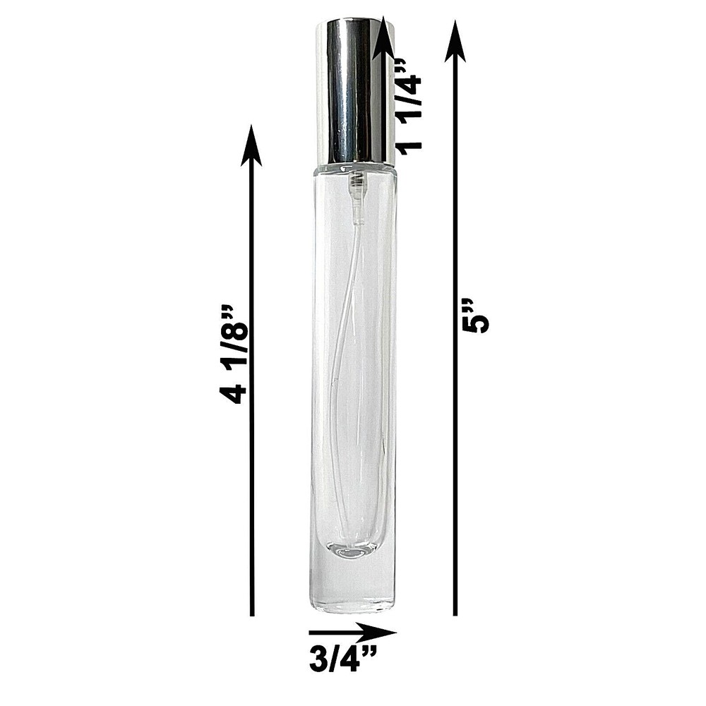 10ml 0.34oz Perfume Cylinder Thick Glass y Bottle Silver Atomizer Refillable