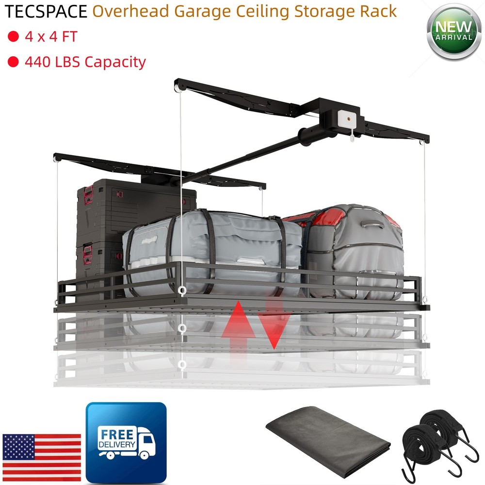 TCESPACE Heavy-Duty 4x4 FT Overhead Garage Ceiling Storage Rack (Openwork Style)