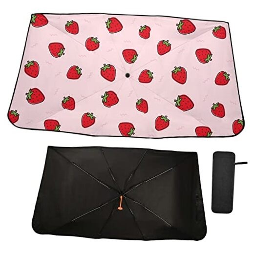 Cute Strawberry Pink Windshield Sun Shade Umbrella Foldable Car Front multi 3