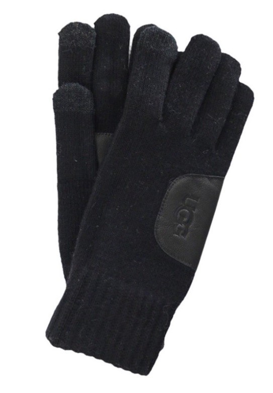 NWT UGG Knit Gloves with Leather Patch Hunter Green Touchscreen Unisex OS