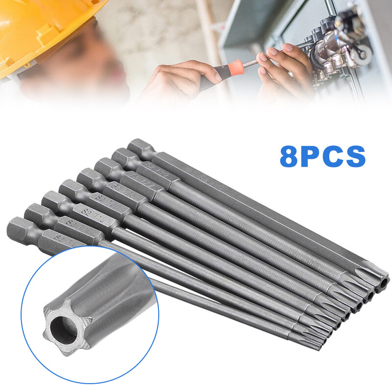 8PCS 100mm Extra Long Torx Screwdriver Bits Set - Security Hex Magnetic