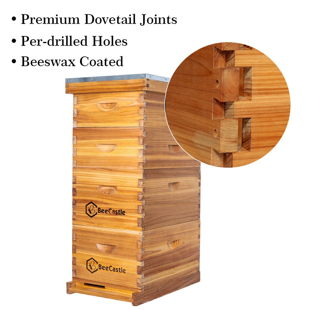 BeeCastle 10 Frame Beehive Kit Complete, Beeswax Coated, Including Beehive Frame