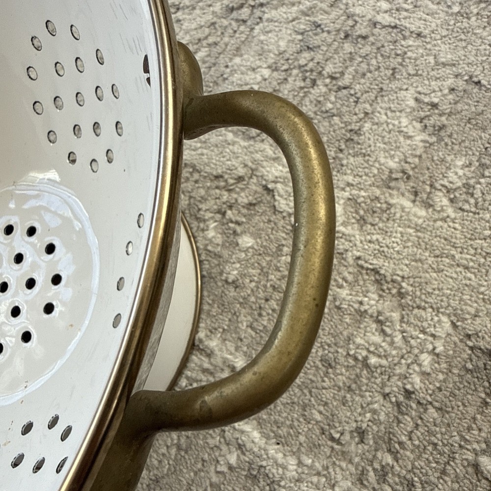 Enameled Colander/Strainer With Brass Handles Beautiful Floral Pattern