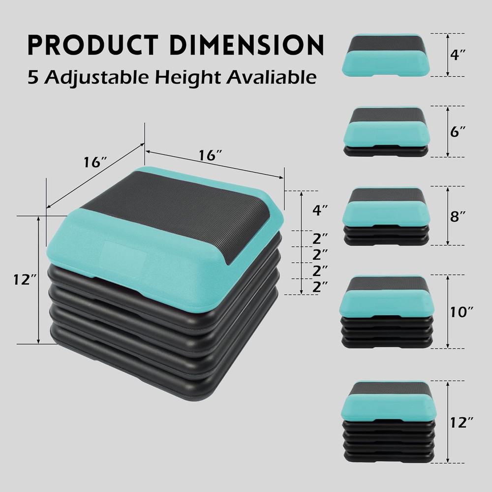 Step Aerobic Platform, Exercise Step with 5 Levels Adjustable Height, 4 Stackabl