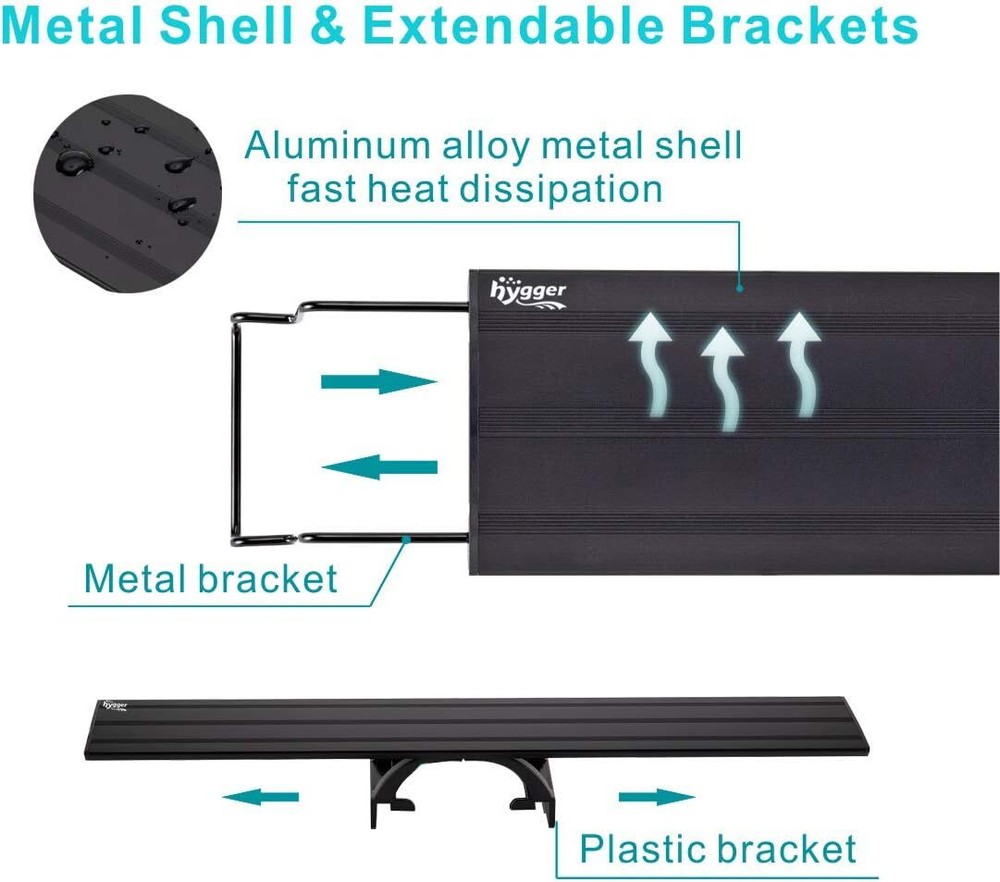 hygger Fixed Timer LED Aquarium Fish Light Full Spectrum Multi Color w/Brackets