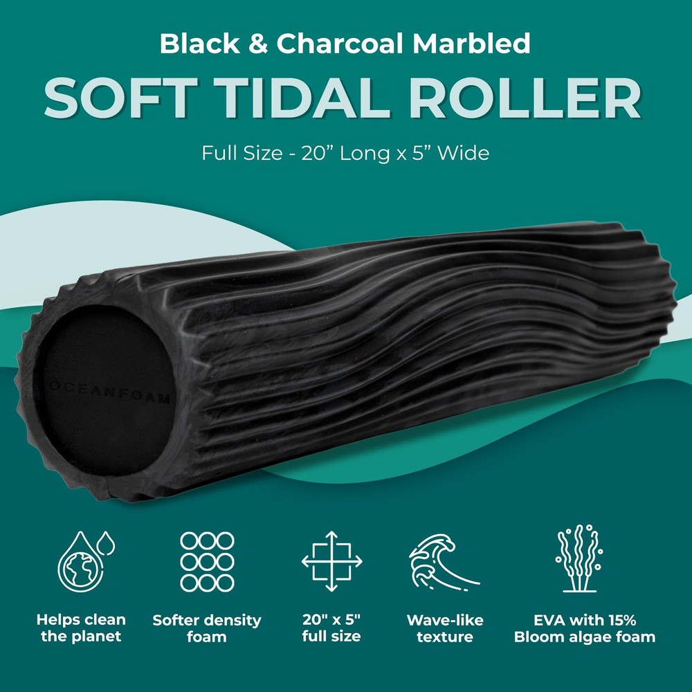 Soft Tidal Roller (Black & Charcoal Marbled) - Low Density Foam Roller for Ph...
