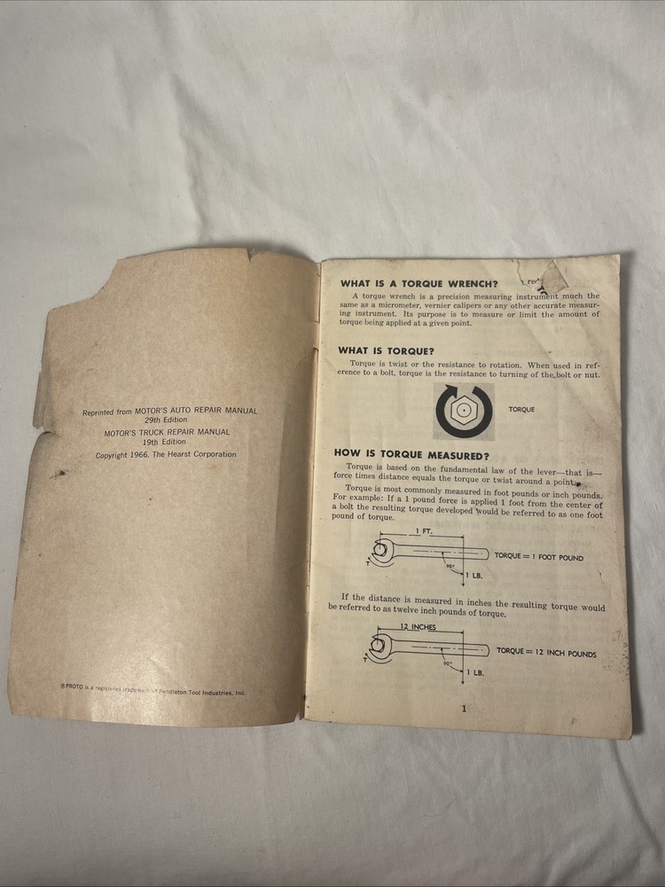 Proto Tool Torque Handbook Manual Specification Data 1966