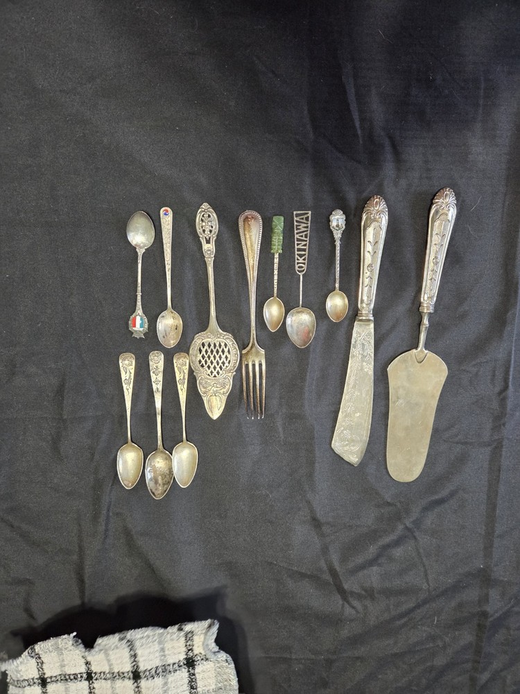 Antique 800 silver Flatware Mixed Lot 359.7g Spoons Fork Cake Server Knife
