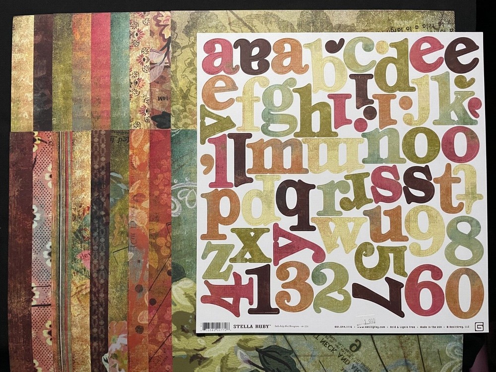 BASIC GREY "STELLA RUBY" 12X12 SS CARDSTOCK AND MINI MONOGRAMS