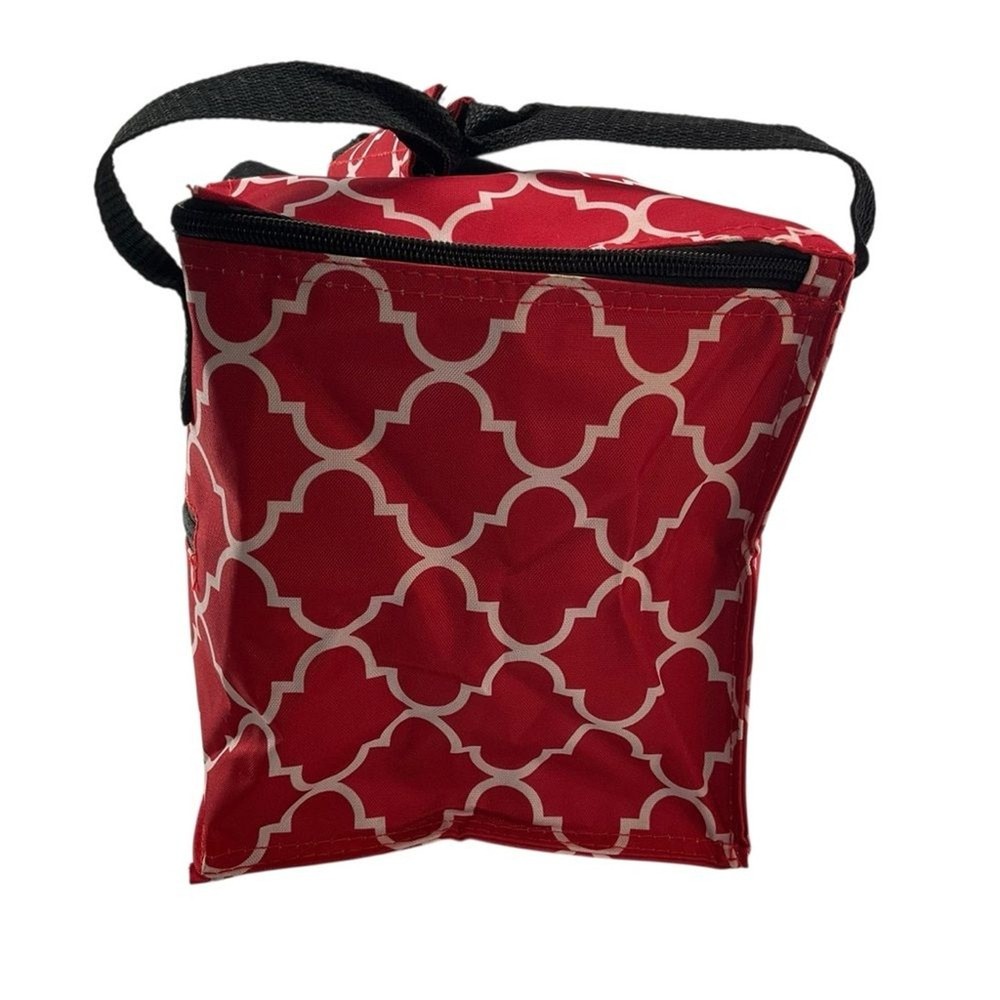HOME ESSENTIALS Monogrammed R Lunch Box Patterned Insulated Red White NWT