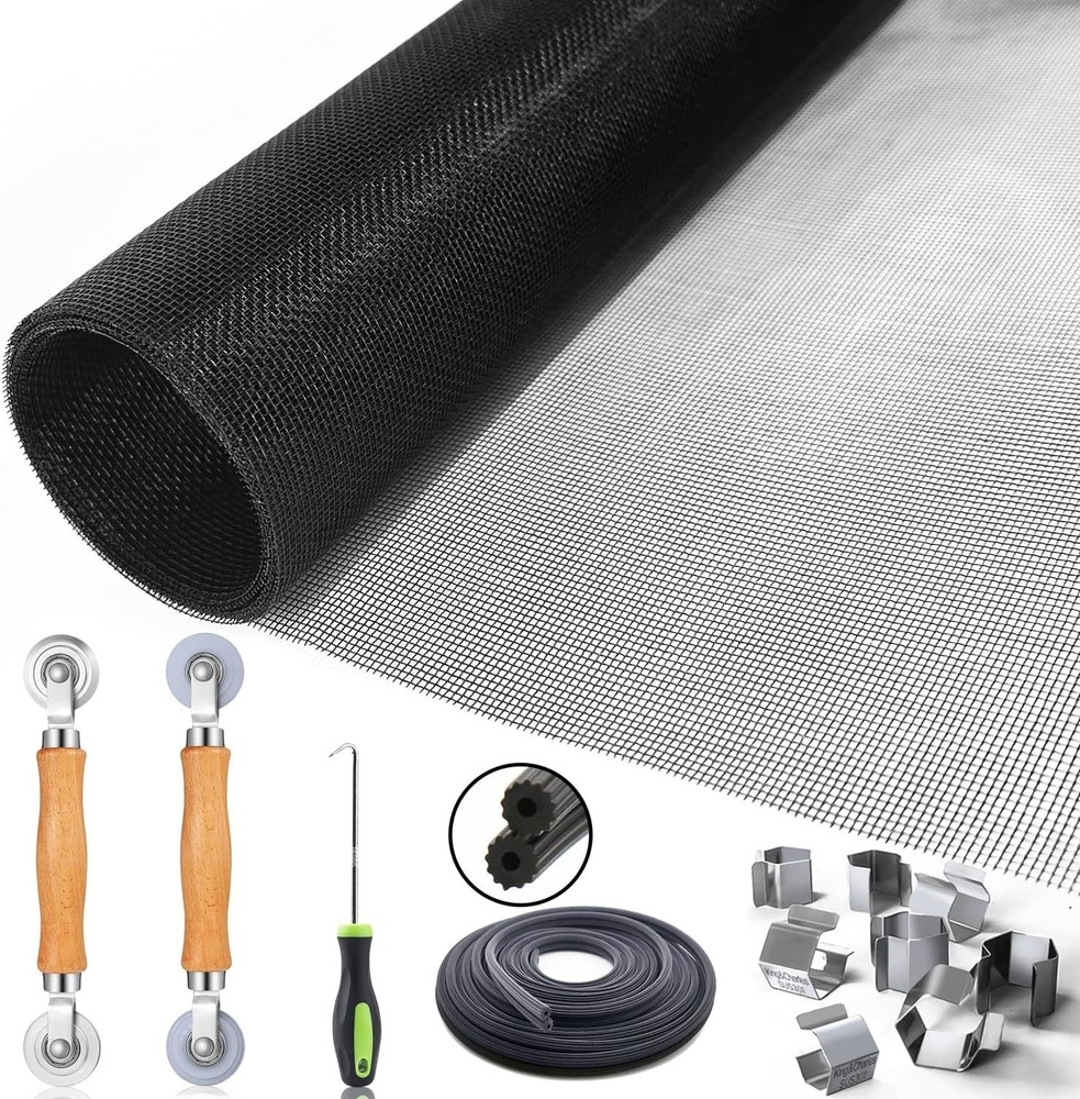 Deluxe Window Screen Replacement Kit 48"x118" - Mesh, Rollers & Tools Included