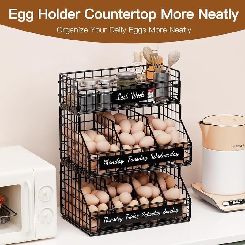 3 Tier Stackable Egg Organizer W/ Dividers Labels Fresh Egg Storage Countertop
