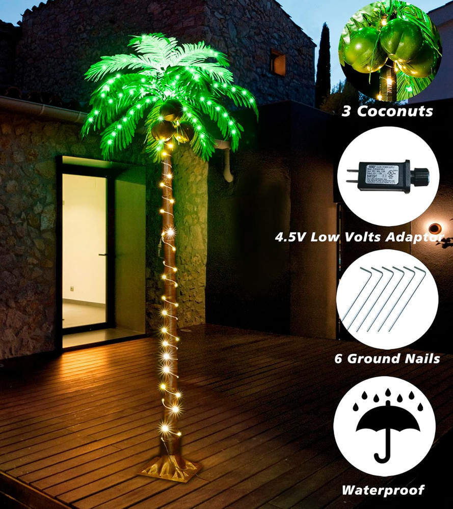 6 FT LED Lighted Palm Tree with Coconuts Outdoor Artificial Palm Tree Tropical P