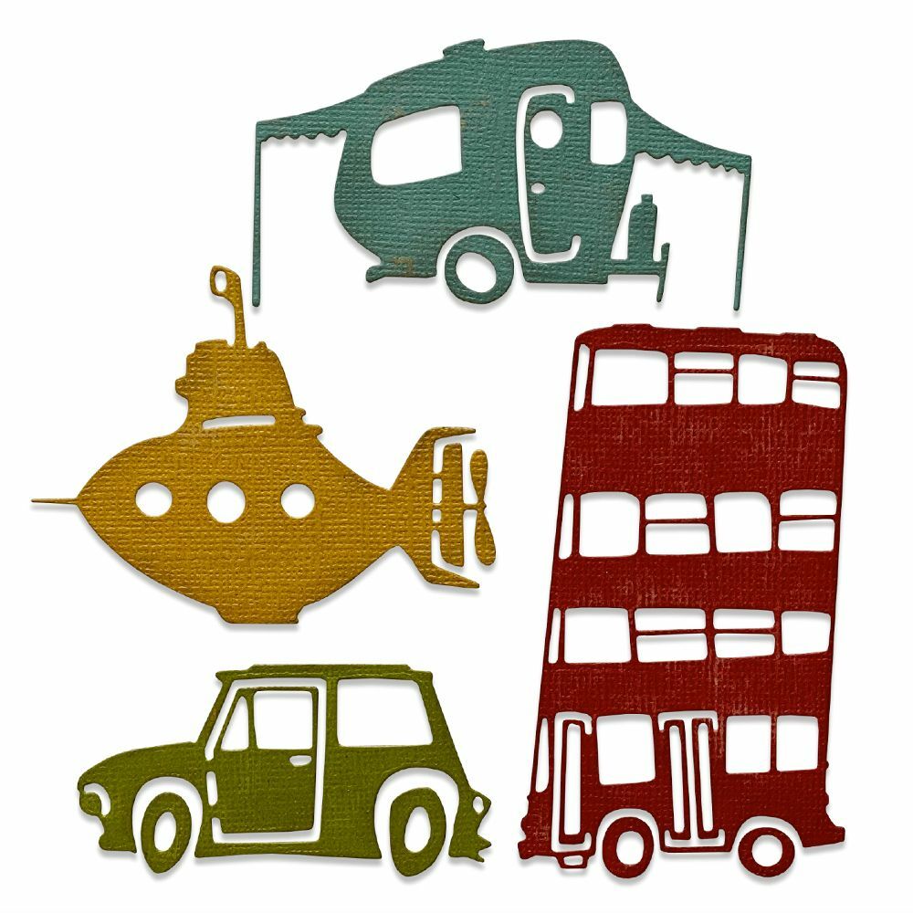 Sizzix Thinlits Die Set 4PK - Wacky Transport #1 by Tim Holtz 665220 Camper Car