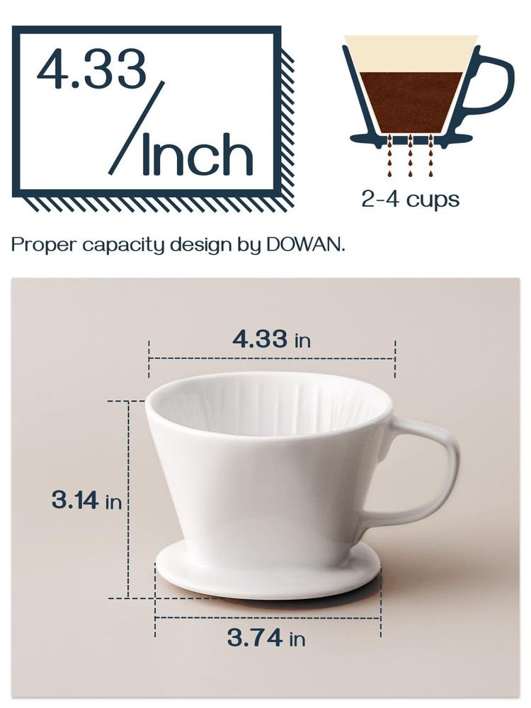 DOWAN Pour Over Coffee Maker, Non-Electric large, White