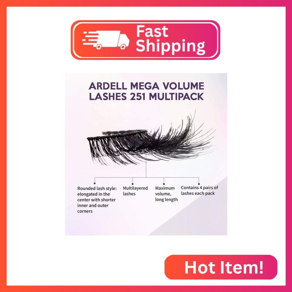 Ardell False Eyelashes Mega Volume 251, 1 Pack (4 Pairs Per Pack)