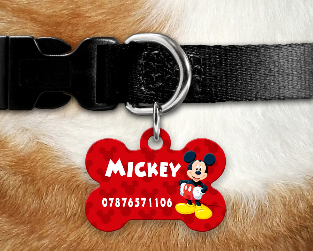 Dog Tag Pet Tag ID Tag - Personalised - Bone Tag - Mickey Mouse