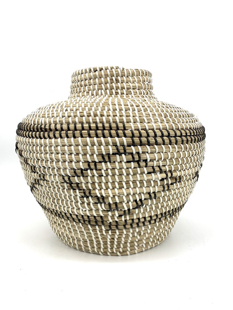 Vintage Large Coiled Diamond Pattern Southwestern Basket Vase