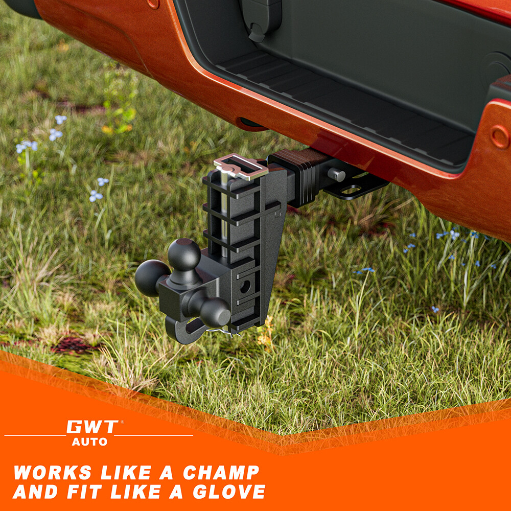 Trailer Hitch 2.5'' Receiver w/Hook 6'' Drop Hitch 18500LBS Tri-Ball Adjustable