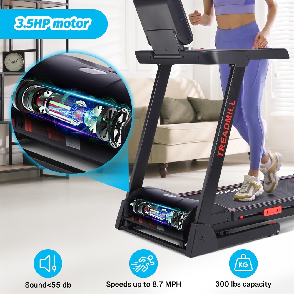 Running Machine Treadmill with Auto Incline Home Folding Treadmill Heart Sensor