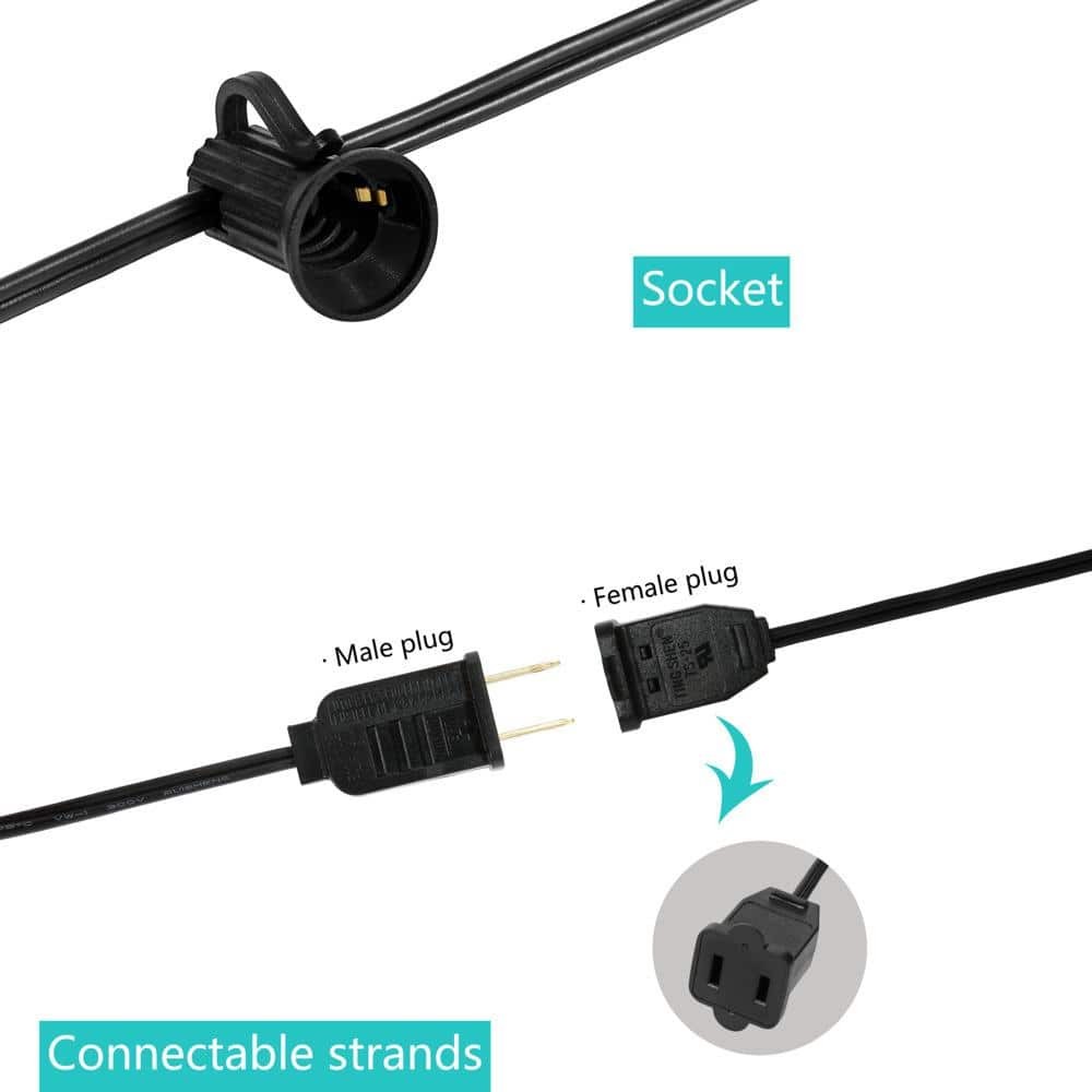 JONATHAN Y 25 ft. Plug-in Rustic G40 Bistro Globe String Lights, Black