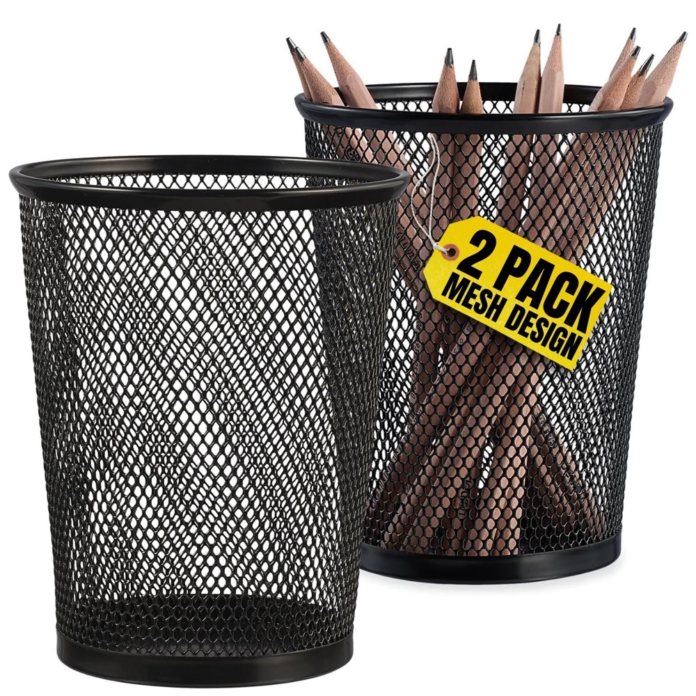 Big Tall Pencil Cup, Black Wire Mesh ''2 Pack'' (Black Jumbo)