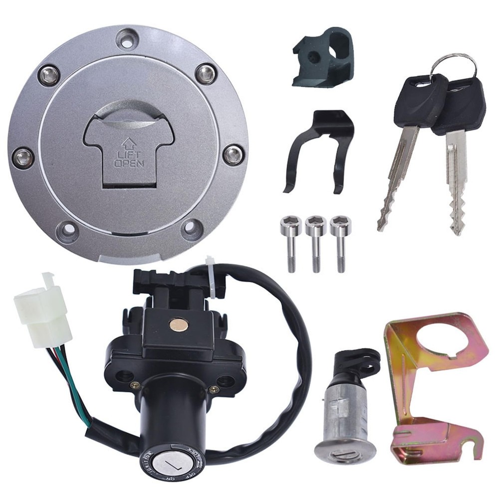 labwork Ignition Switch Fuel Cap Seat Lock Key Set Replacement Silver, Black