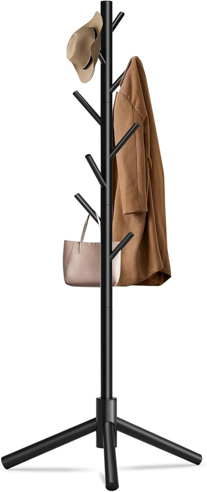 Durable Wooden Coat Rack, Freestanding Coat Rack with Stable Triangular Base,...