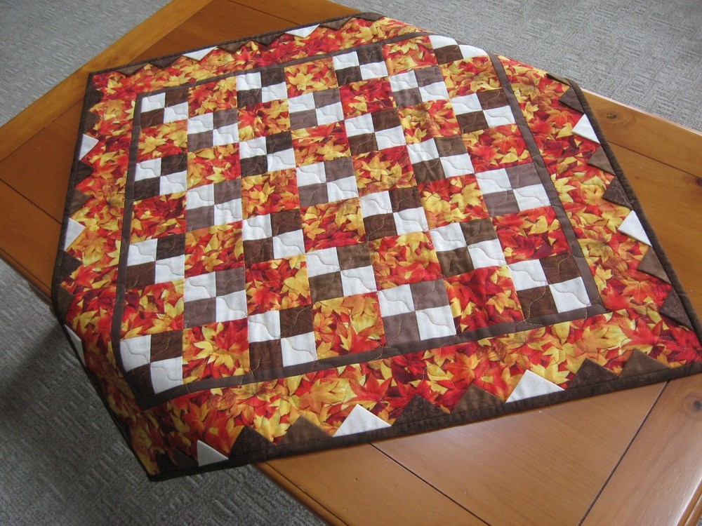 Handmade Quilted Table Topper Scrappy Fall Leaves