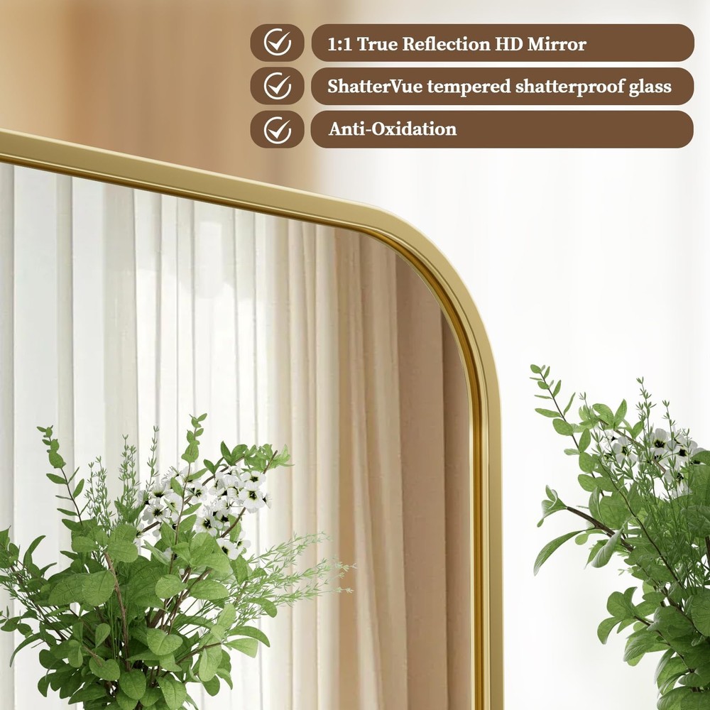 26" x 38" Rectangular Aluminum Alloy Frame Wall Mounted Bathroom Mirror with ...