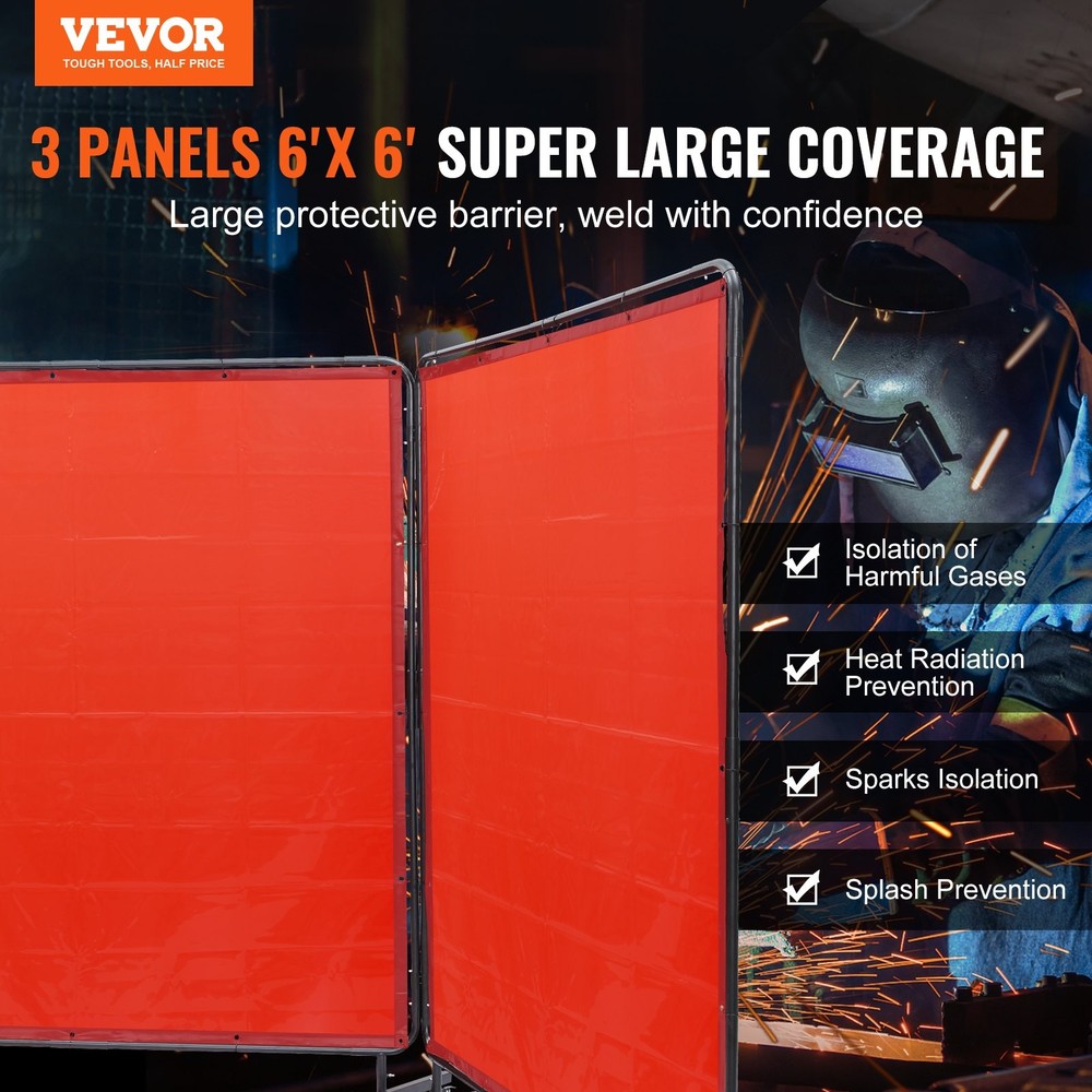Welding Screen with Frame, 6' x 6' 3 Panel Welding Curtain Screens, Flame-Resist