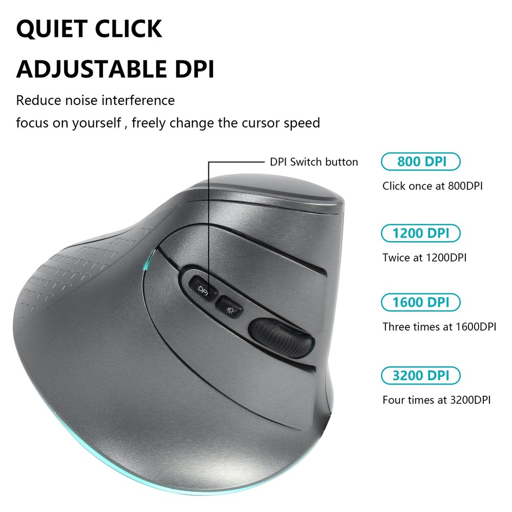 2.4G Wireless Mouse Ergonomic Vertical Bluetooth RGB USB Receiver Grey
