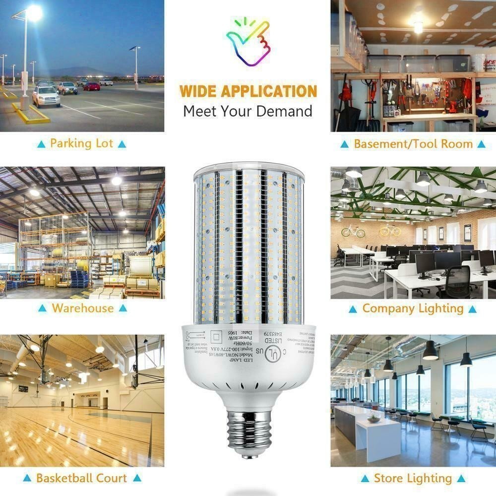 80W E39 LED Corn Bulb Lights Replace 250W MH/HPS/HID Warehouse Shop Light 5000K
