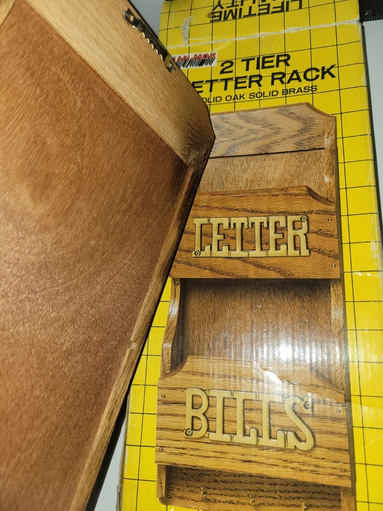Vintage 2 Tier Letter Rack Solid Oak Solid Brass