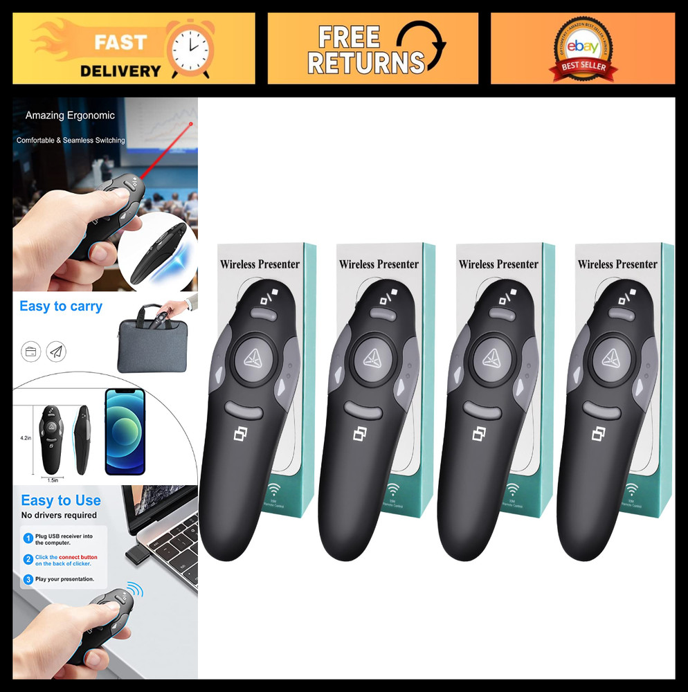 Wireless Presentation Clicker Remote with Laser Pointer for PowerPoint, Mac/Wind