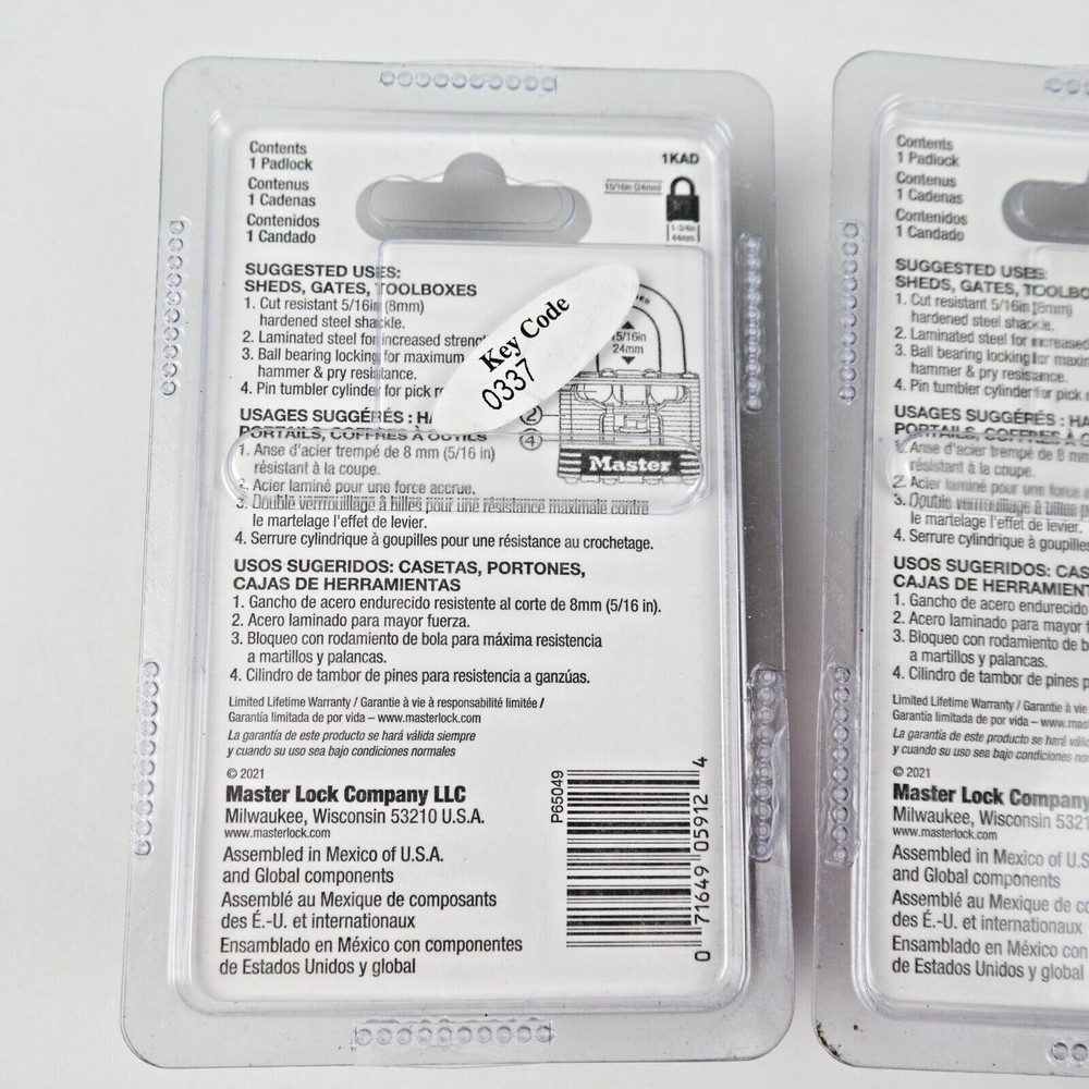 Master Lock 1KAD 15/16" Lock 3pk