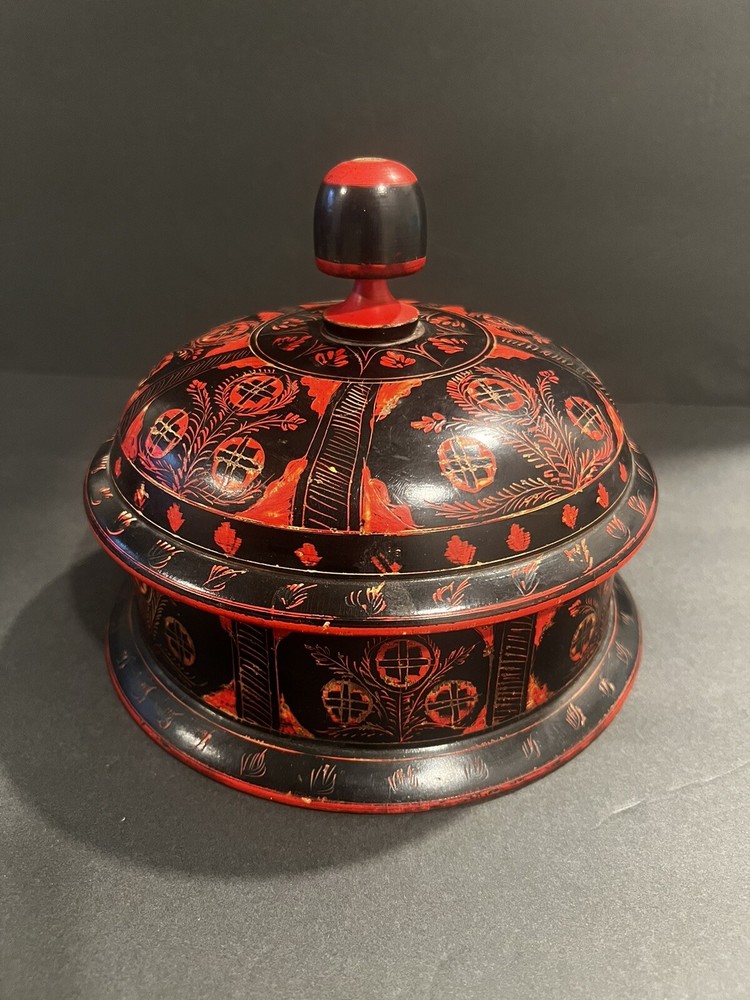 Afghani Spice Bowl Red And Black Vintage